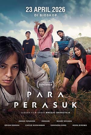Poster for the film Para Perasuk: a group of tense-looking young people in a grassy field, with the title and '23 April 2026' release date (cinemas) and Sundance logo.